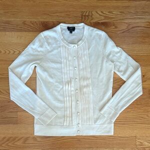Talbots 100% Merino Wool Ivory Cardigan with Pleated Front